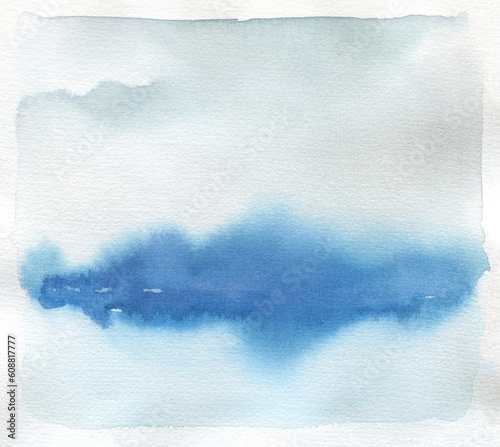 Smoke Blue ink, watercolor flow smear brush stroke stain blot on texture paper background.
