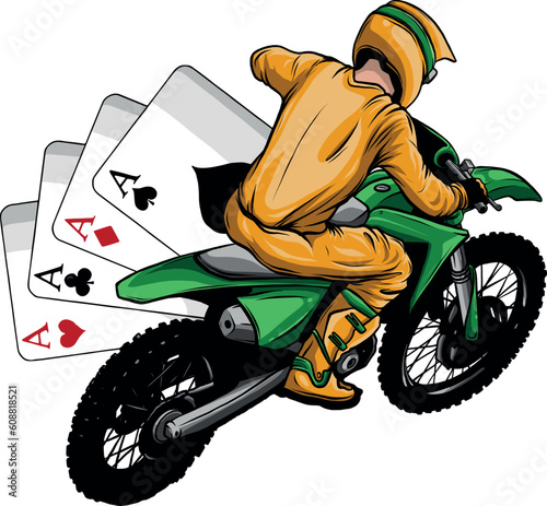 vector illustration of motocross with poker aces