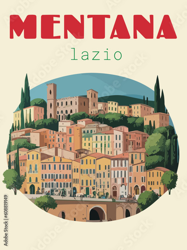 Tableau sur toile Mentana: Beautiful vintage-styled poster of with a city and the name Mentana in