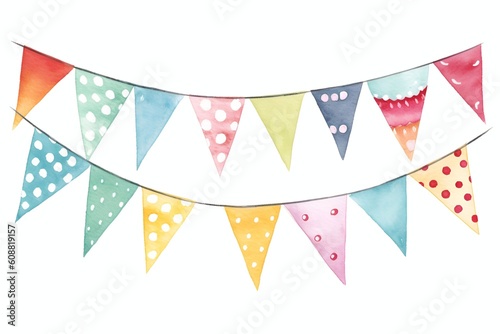 colorful bunting flags on white background  Created with generative AI