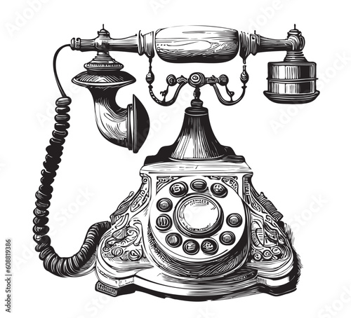 Vintage telephone sketch hand drawn in doodle style illustration