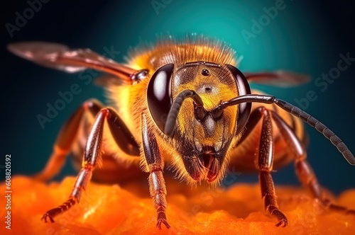 Close-up of a bee's head. Macro photography. Generative AI © ЮРИЙ ПОЗДНИКОВ