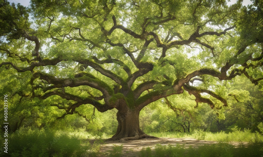 a large tree with lots of branches and green leaves on it. generative ai a large tree with lots of branches and green leaves on it. generative ai