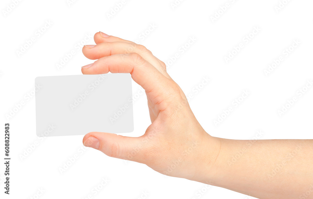 Female hand with a blank card isolated on white background. Female hand with a blank card isolated on white background.