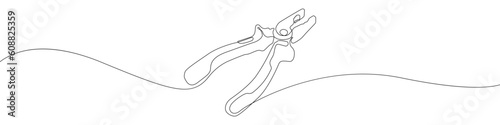Pliers line continuous drawing vector. One line Pliers tool vector background. Nippers icon. Continuous outline of a Construction pliers.