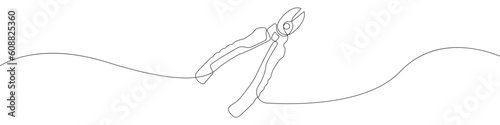 Nippers line continuous drawing vector. One line Pliers tool vector background. Nippers icon. Continuous outline of a Construction pliers.