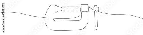 Clamp line continuous drawing vector. One line Vice vector background. Joiner's clamp icon. Continuous outline of a Clamp.