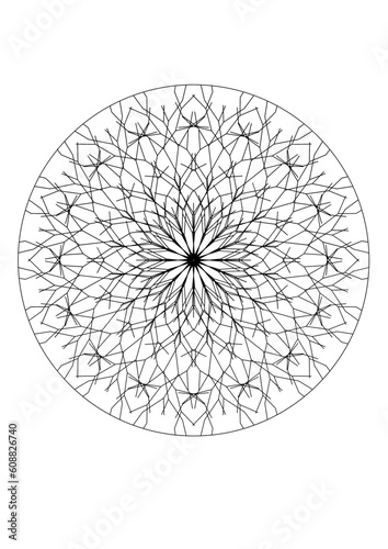 Kreisfläche gefüllt mit einem rotationssymmetrischen netzartigen linienmuster, modern art