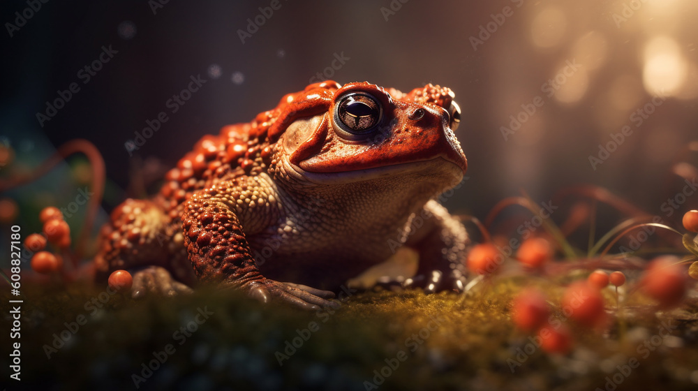 Common toad Bufo Bufo also known as European toad is an amphibian found in Europe, western part of North Asia and Northwest Africa,  Created using generative AI tools.