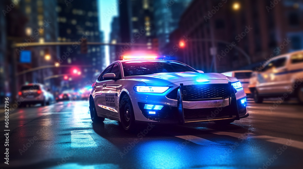speeding American Police Car with Blue and red lights.motion blur, Created using generative AI tools. speeding American Police Car with Blue and red lights.motion blur, Created using generative AI tools.