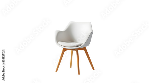 stylish chair with white top and light wooden legs standing on white Generative AI - PNG File