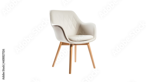 stylish chair with white top and light wooden legs standing on white Generative AI - PNG File photo