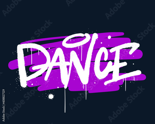 Grunge illustration with urban graffiti street art. Text of Dance with leaking, drop. Cool print for graphic tee, streetwear, hoodie. Vintage retro symbol. Nostalgia for 1980s, 1990s - Vector artwork.
