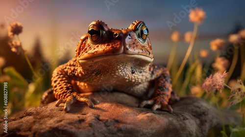 Common toad Bufo Bufo also known as European toad is an amphibian found in Europe, western part of North Asia and Northwest Africa, Created using generative AI tools.