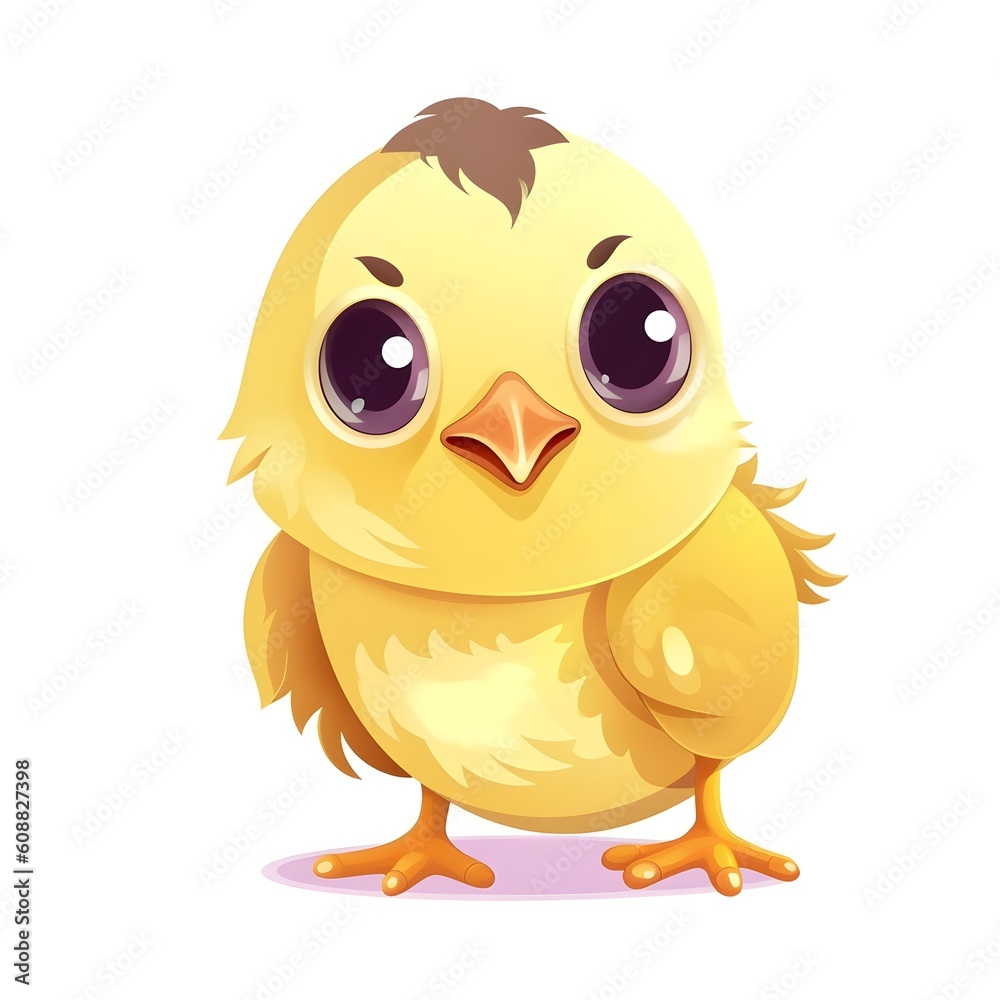 Playful illustration of a brightly hued baby chick