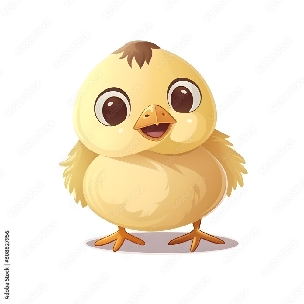 Playful illustration of a colorful baby chick in a fun-filled scene