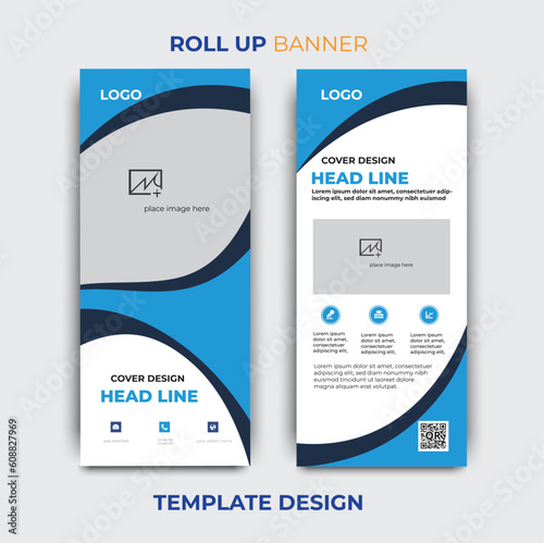 Roll up banner double sided design. Roll-Up Banner Design with Cyan, Black and White gradient color print Design