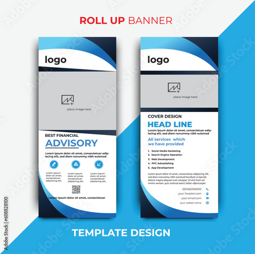 Roll up banner double sided design. Roll-Up Banner Design with Cyan, Black and White gradient color print Design