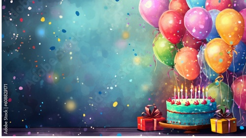 birthday-cake-with-candles-and-balloons-on-wooden-background