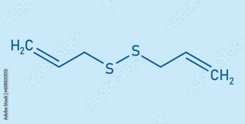 Chemical structure of Diallyl disulfide (C6H10S2). Chemical resources for teachers and students. Vector illustration.