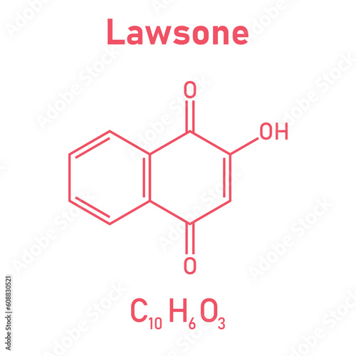 Chemical structure of Lawsone (C10H6O3). Chemical resources for teachers and students. Vector illustration. photo