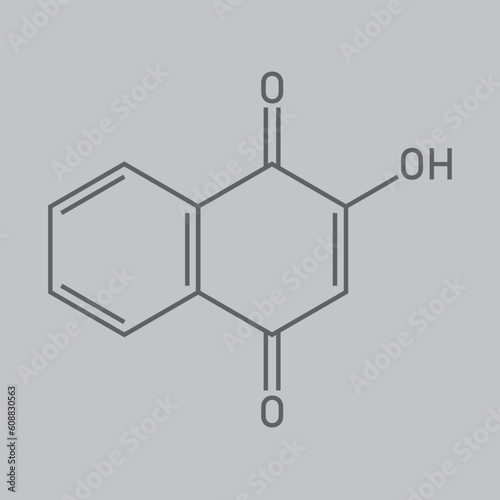 Chemical structure of Lawsone (C10H6O3). Chemical resources for teachers and students. Vector illustration. photo