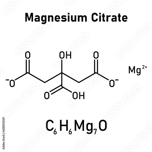 Chemical structure of magnesium citrate (C6H6MgO7). Chemical resources for teachers and students. Vector illustration