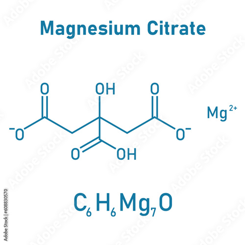 Chemical structure of magnesium citrate (C6H6MgO7). Chemical resources for teachers and students. Vector illustration
