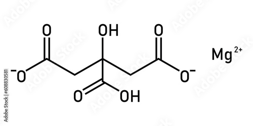 Chemical structure of magnesium citrate (C6H6MgO7). Chemical resources for teachers and students. Vector illustration isolated on white background.