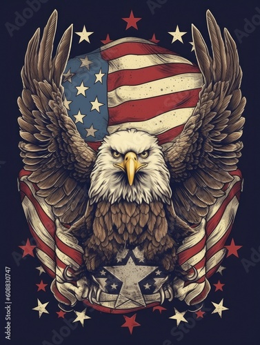 American flag with an eagle the national symbol. Print for T-shirts. Generative AI photo