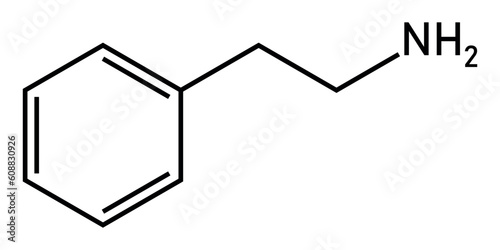 Chemical structure of Phenethylamine (C8H11N). Chemical resources for teachers and students. Vector illustration isolated on white background.