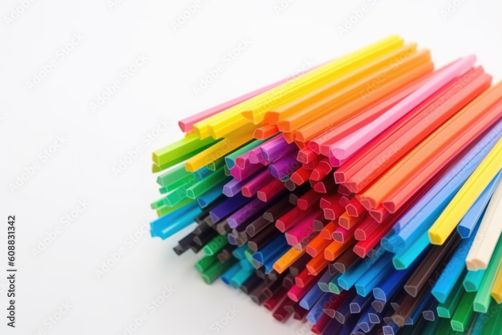 Group of colourful ABS and PLA plastic filament for 3D printer and pen on white background. AI Group of colourful ABS and PLA plastic filament for 3D printer and pen on white background. AI
