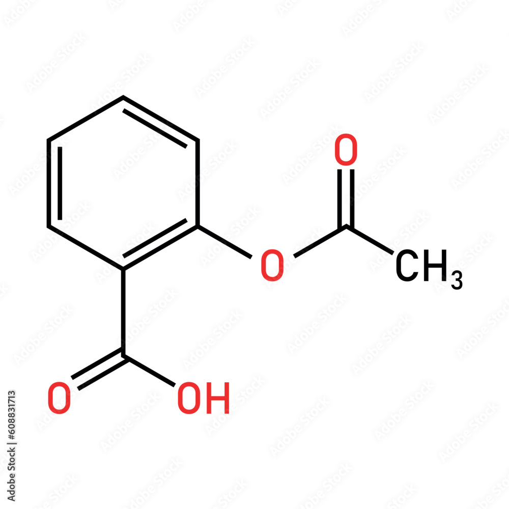 Chemical structure of Aspirin or Acetylsalicylic acid (C9H8O4