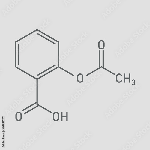 Chemical structure of Aspirin or Acetylsalicylic acid (C9H8O4). Chemical resources for teachers and students. Vector illustration isolated on white background. photo