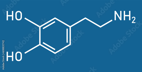 Chemical structure of Dopamine (C8H11NO2). Chemical resources for teachers and students. Vector illustration isolated on white background.