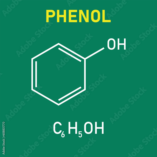Chemical structure of Phenol (C6H5OH). Chemical resources for teachers and students. Vector illustration isolated on white background.