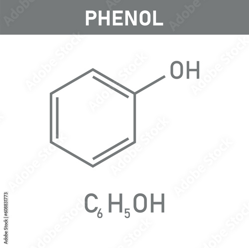 Chemical structure of Phenol (C6H5OH). Chemical resources for teachers and students. Vector illustration isolated on white background.