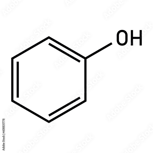 Chemical structure of Phenol (C6H5OH). Chemical resources for teachers and students. Vector illustration isolated on white background.