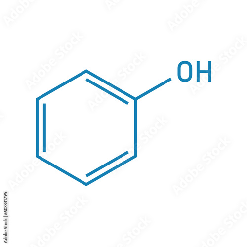 Chemical structure of Phenol (C6H5OH). Chemical resources for teachers and students. Vector illustration isolated on white background.