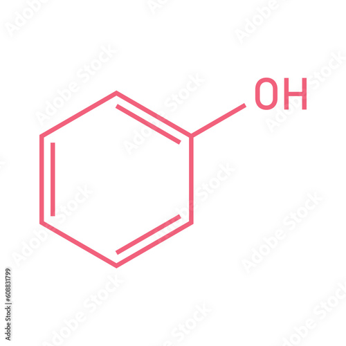 Chemical structure of Phenol (C6H5OH). Chemical resources for teachers and students. Vector illustration isolated on white background.