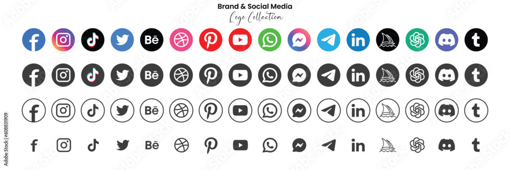 Popular social network symbols, social media logo icons collection ...