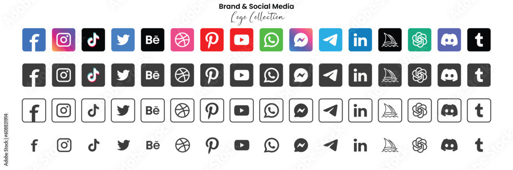 Vetor de Popular social network symbols, social media logo icons ...