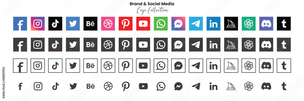 Popular social network symbols, social media logo icons collection ...