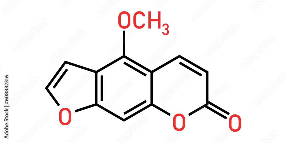Chemical structure of Bergapten (C12H8O4). Chemical resources for teachers and students. Vector illustration isolated on white background. Chemical structure of Bergapten (C12H8O4). Chemical resources for teachers and students. Vector illustration isolated on white background.
