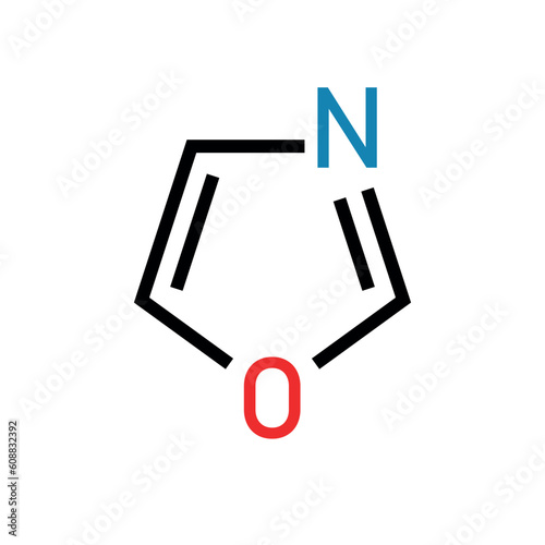 Chemical structure of Oxazole (C3H3NO). Chemical resources for teachers and students. Vector illustration isolated on white background. photo