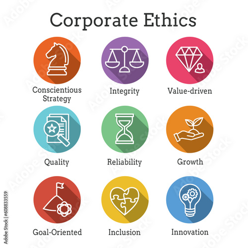 Business and Corporate Ethics Showing Company Values Icon Set