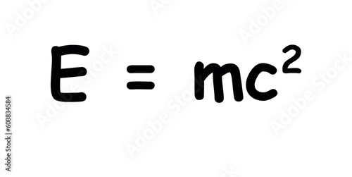 Einstein's formula. Energy, mass and speed of light equation. EMC formula. Mass and energy Einstein equation. Physics resources for teachers and students. Vector illustration.