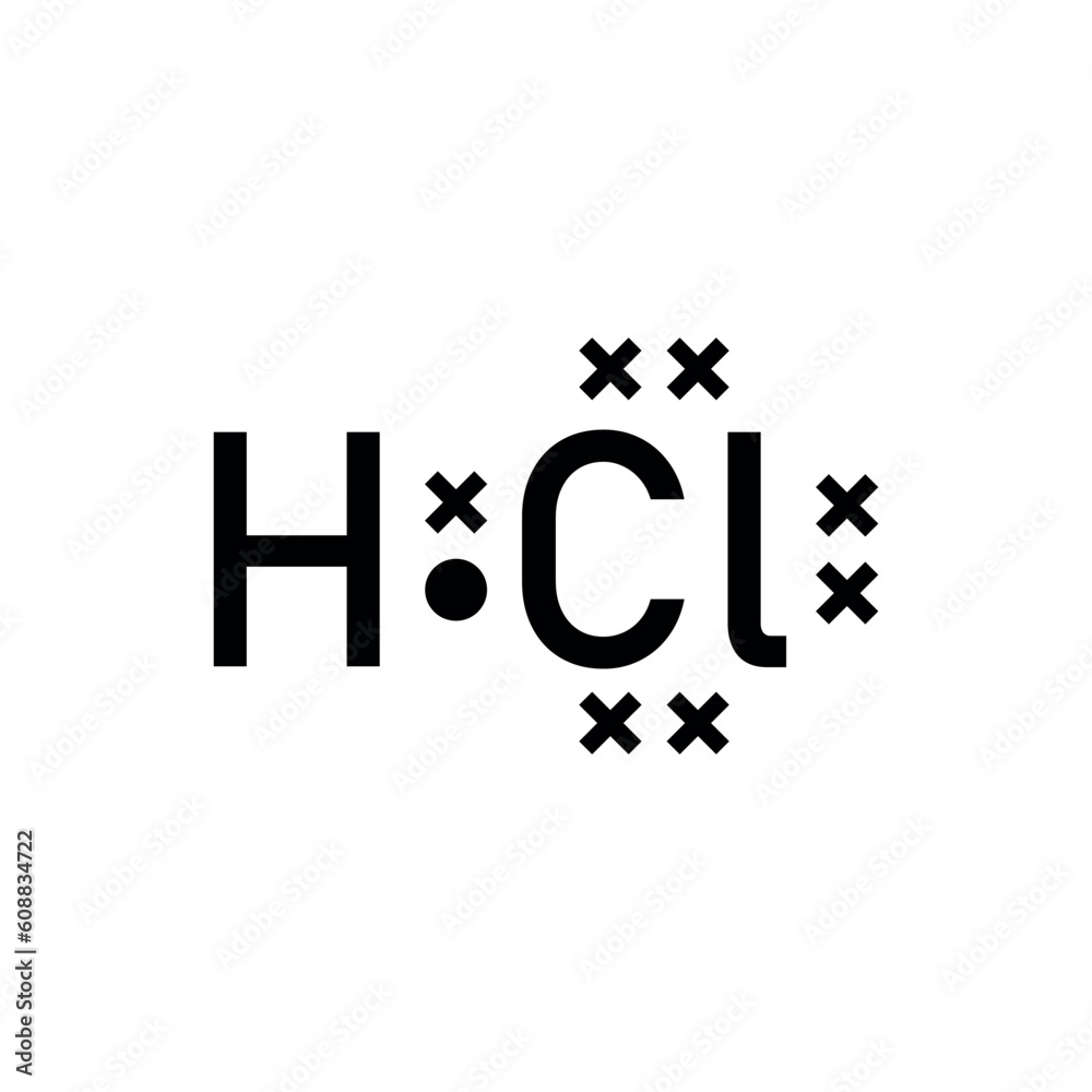 Lewis electron dot structure for a molecule of hydrogen chloride. HCl lewis structure. Resources