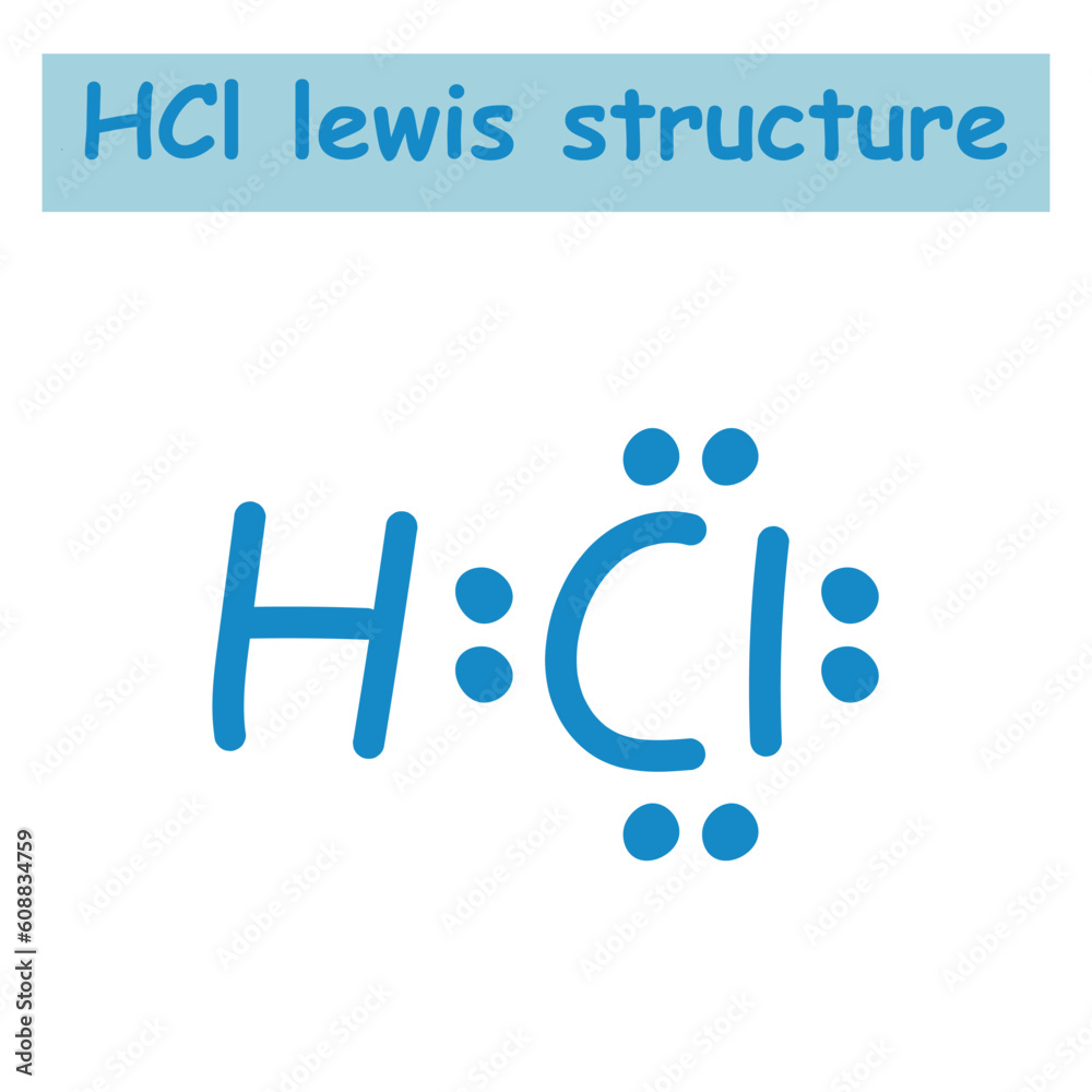 Lewis electron dot structure for a molecule of hydrogen chloride. HCl lewis structure. Resources