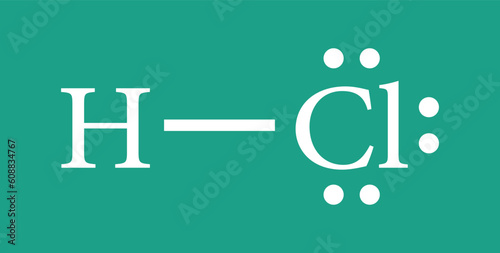 Lewis electron dot structure for a molecule of hydrogen chloride. HCl lewis structure. Resources for teachers and students. photo